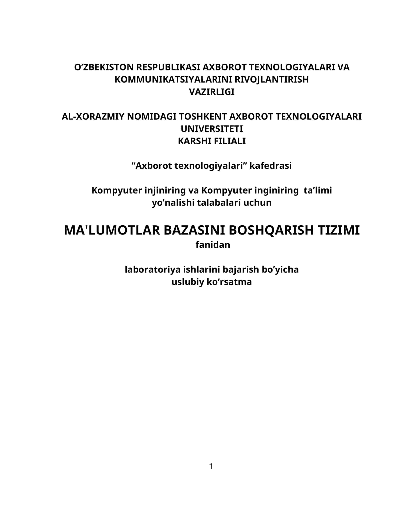 MA'LUMOTLAR BAZASINI BOSHQARISH TIZIMI 1