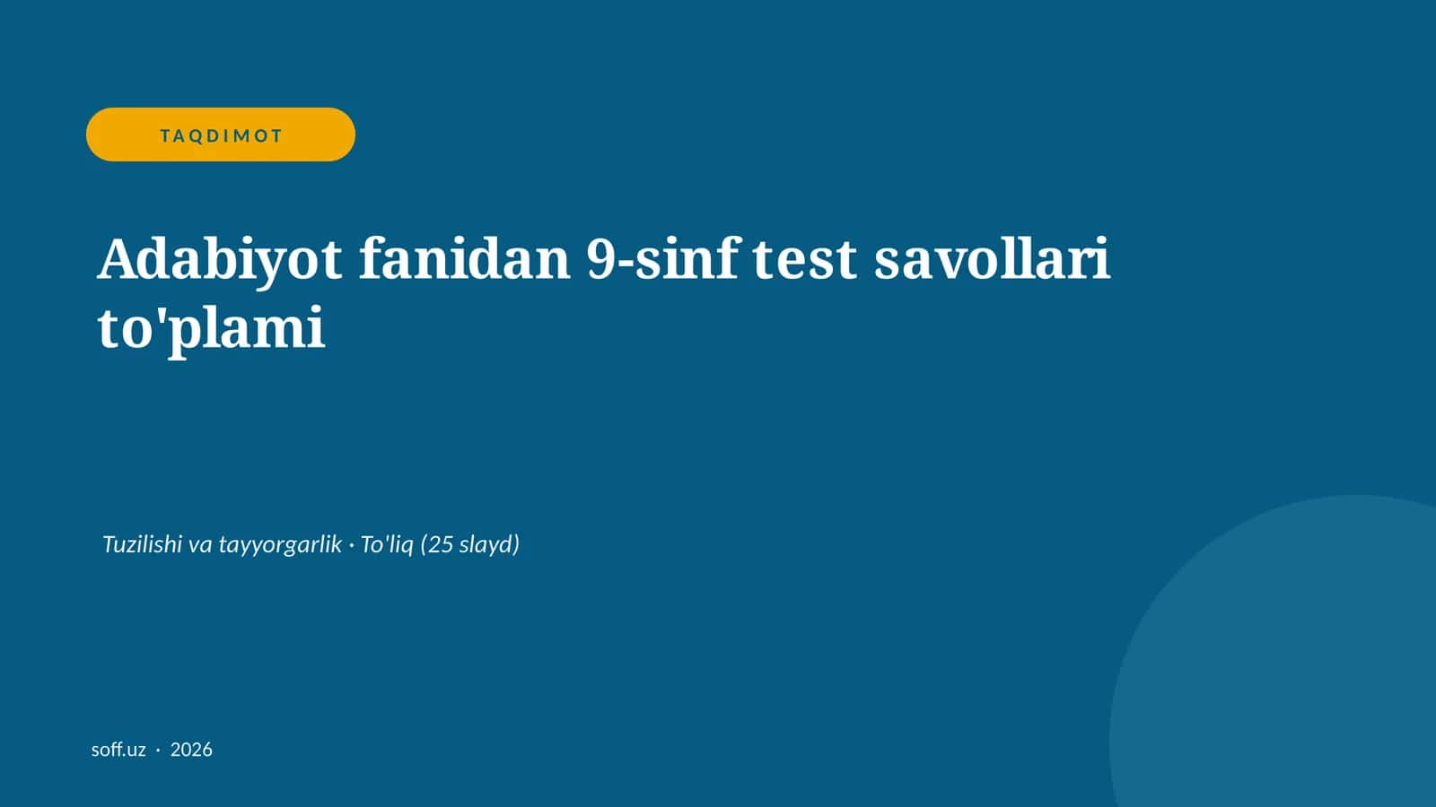 Adabiyot fanidan 9-sinf test savollari to'plami 1