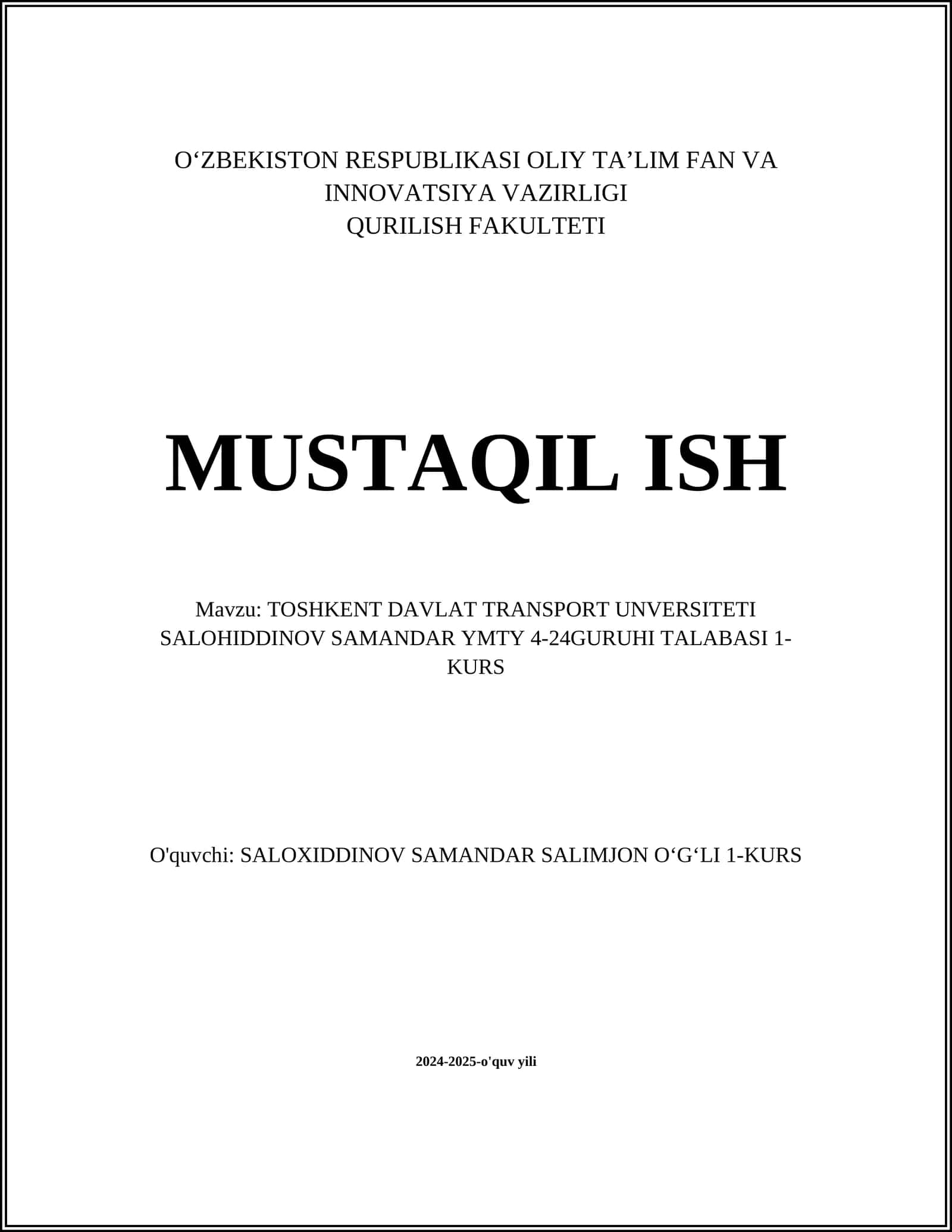 Toshkent Davlat Transport Universiteti Tarixi 1
