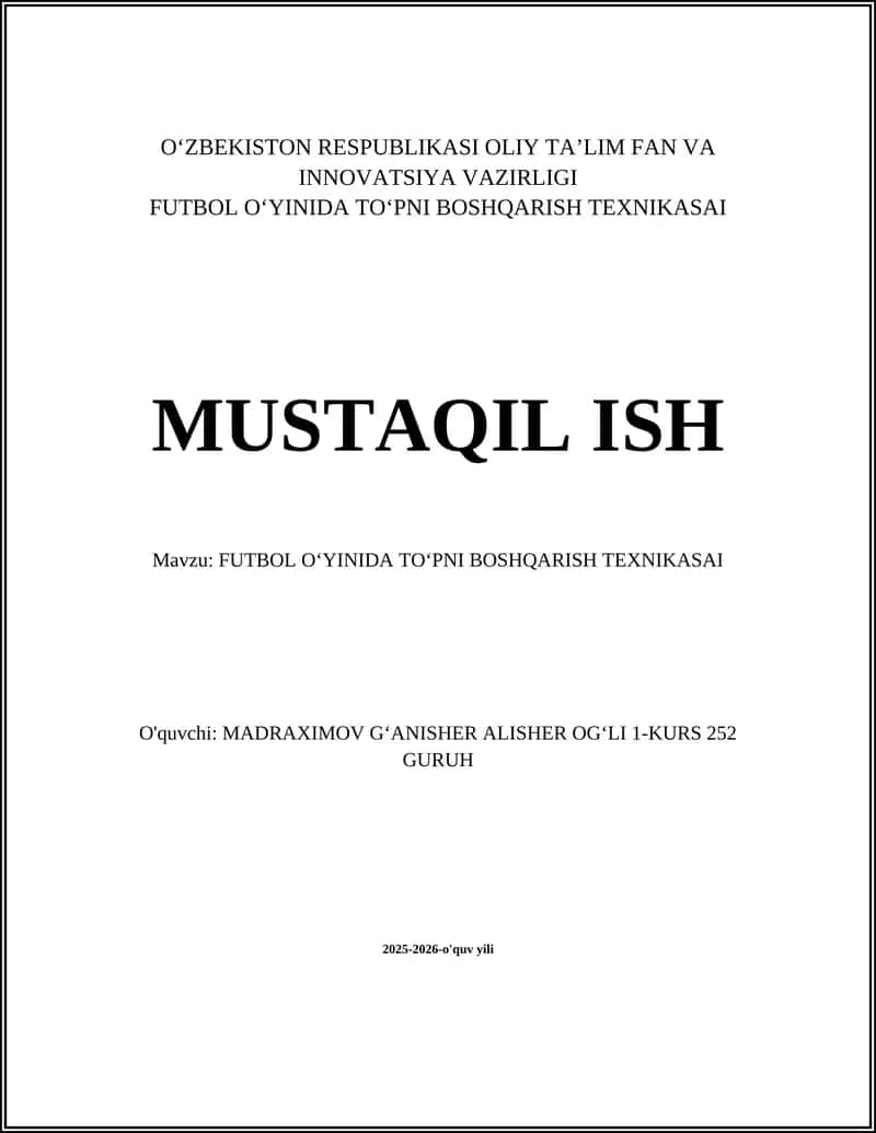 FUTBOL OʻYINIDA TOʻPNI BOSHQARISH TEXNIKASAI 1