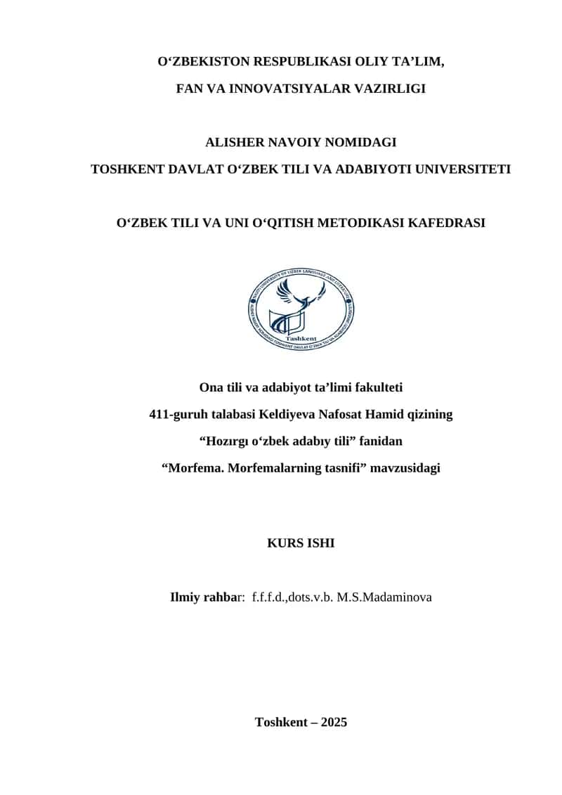 Morfema. Morfemalarning tasnifi 1