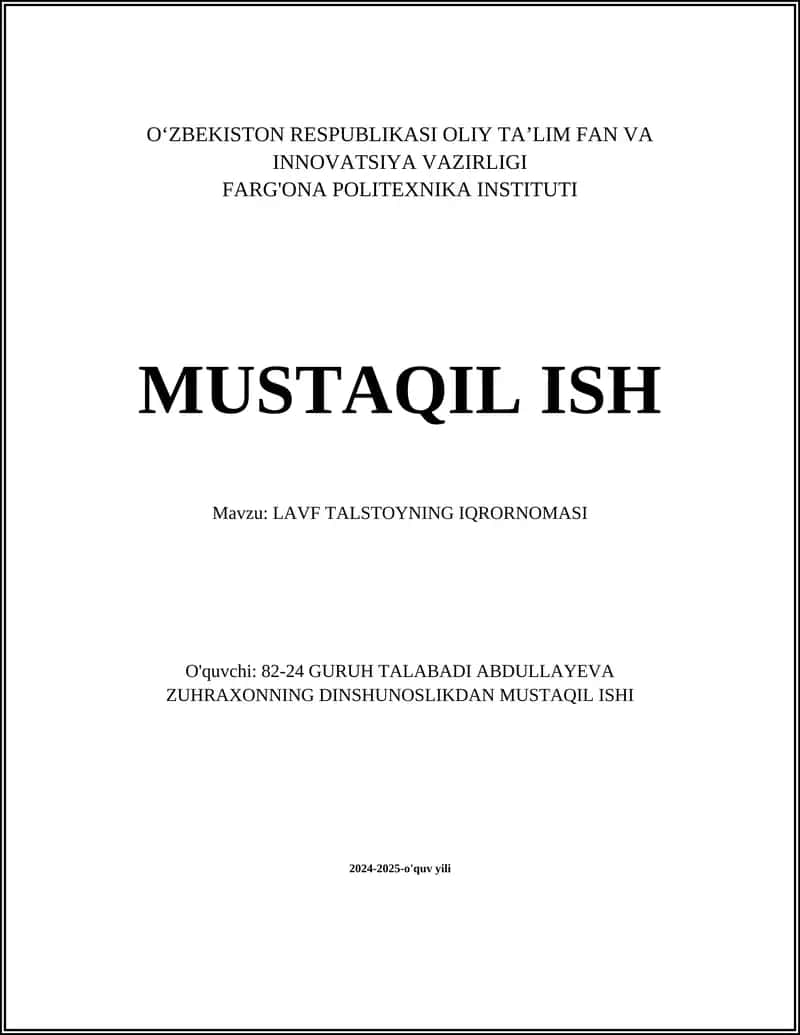 LAVF TALSTOYNING IQRORNOMASI 1