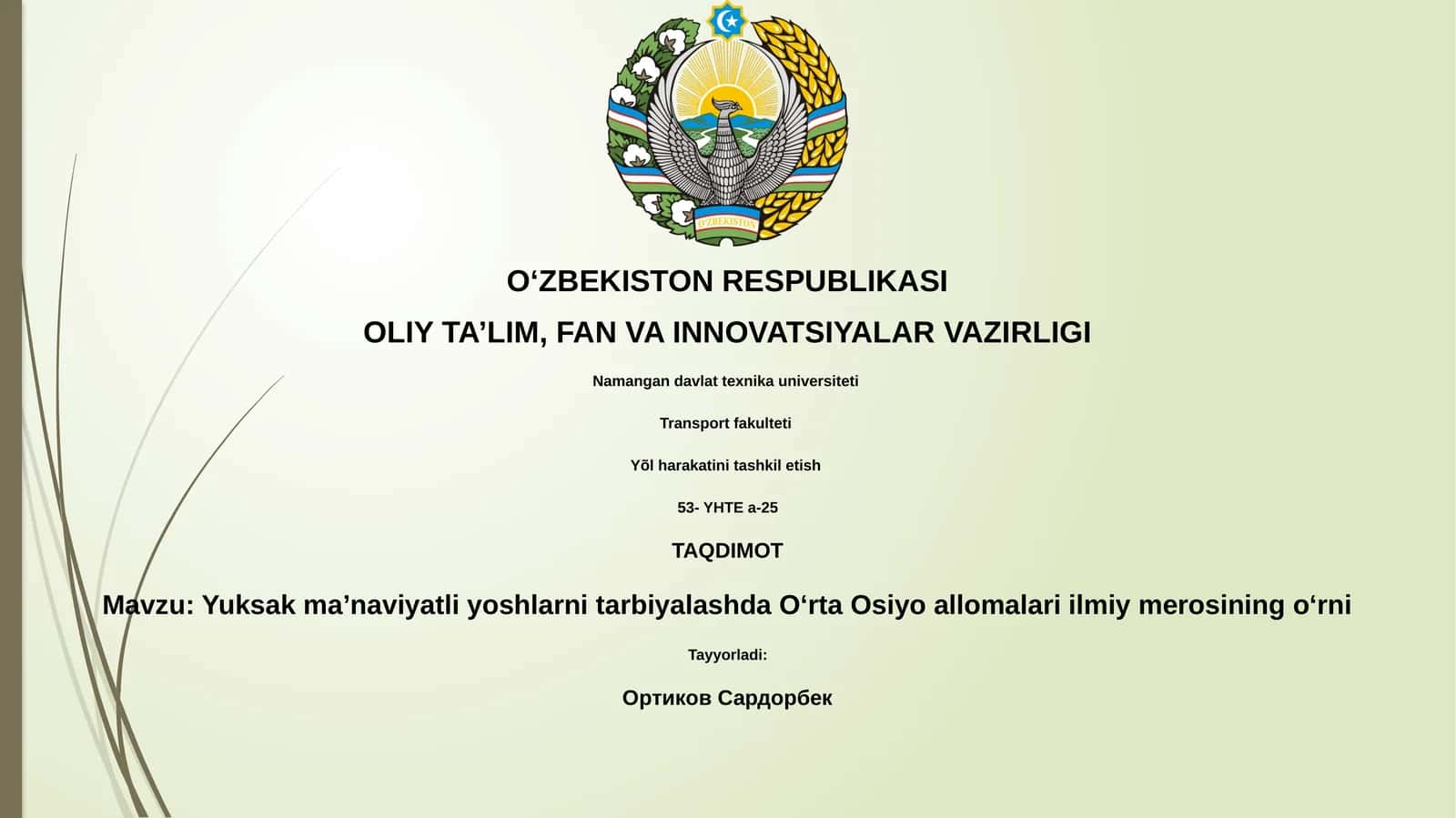 Yuksak ma’naviyatli yoshlarni tarbiyalash 1