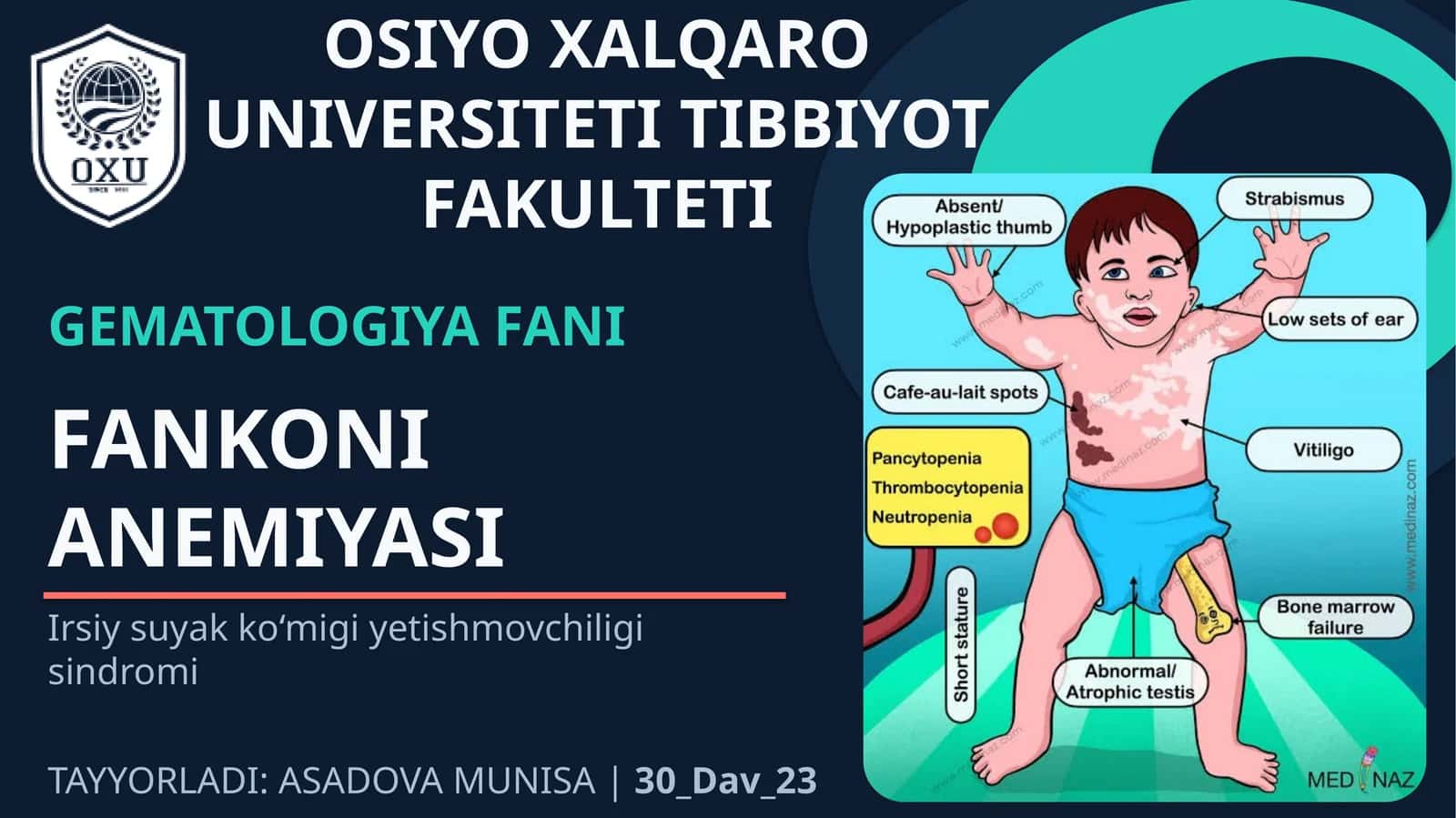 GEMATOLOGIYAFANI FANKONI ANEMIYASI Irsiysuyakko‘migiyetishmovchiligisindromi 1
