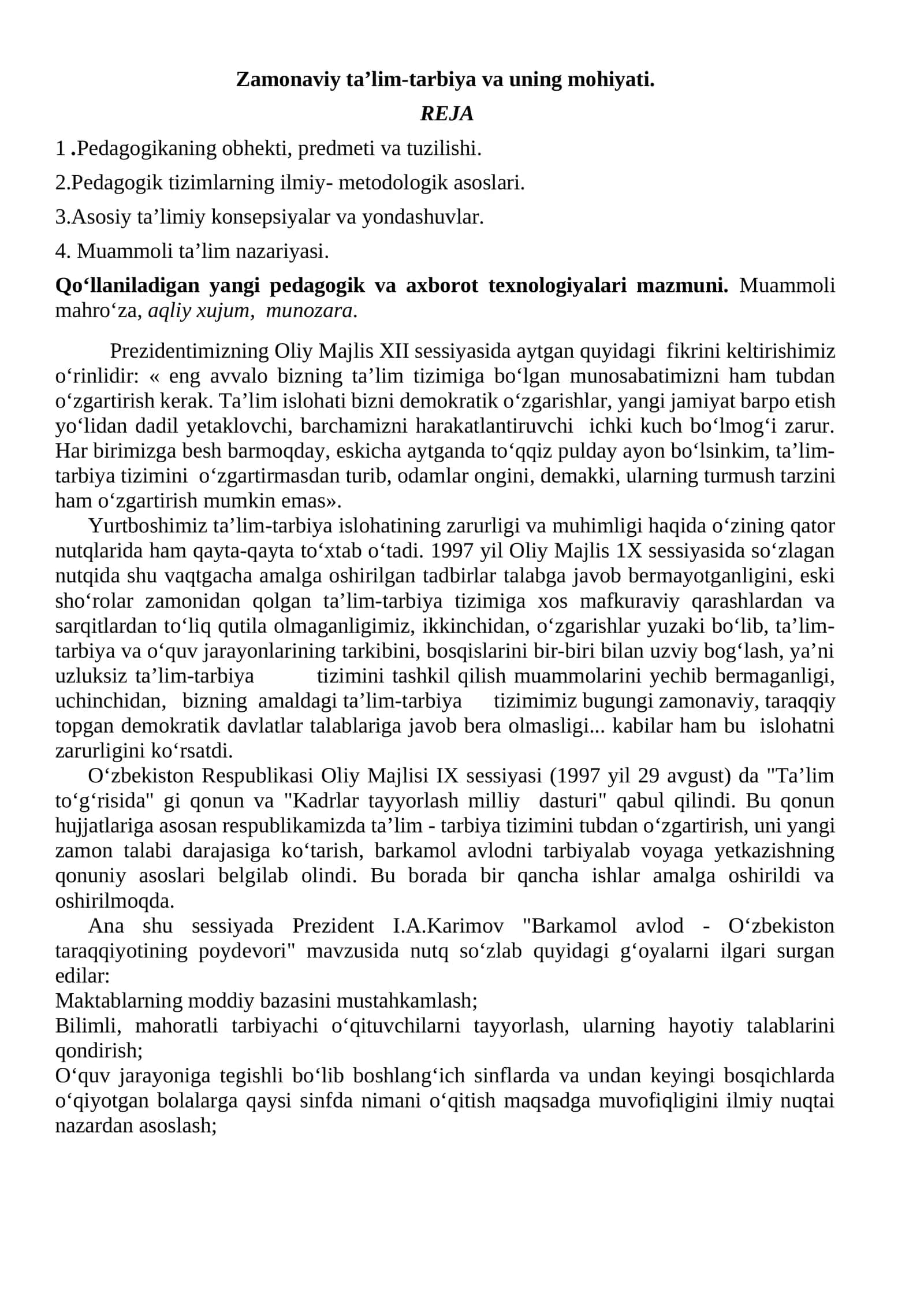 Zamonaviy ta’lim-tarbiya va uning mohiyati 1
