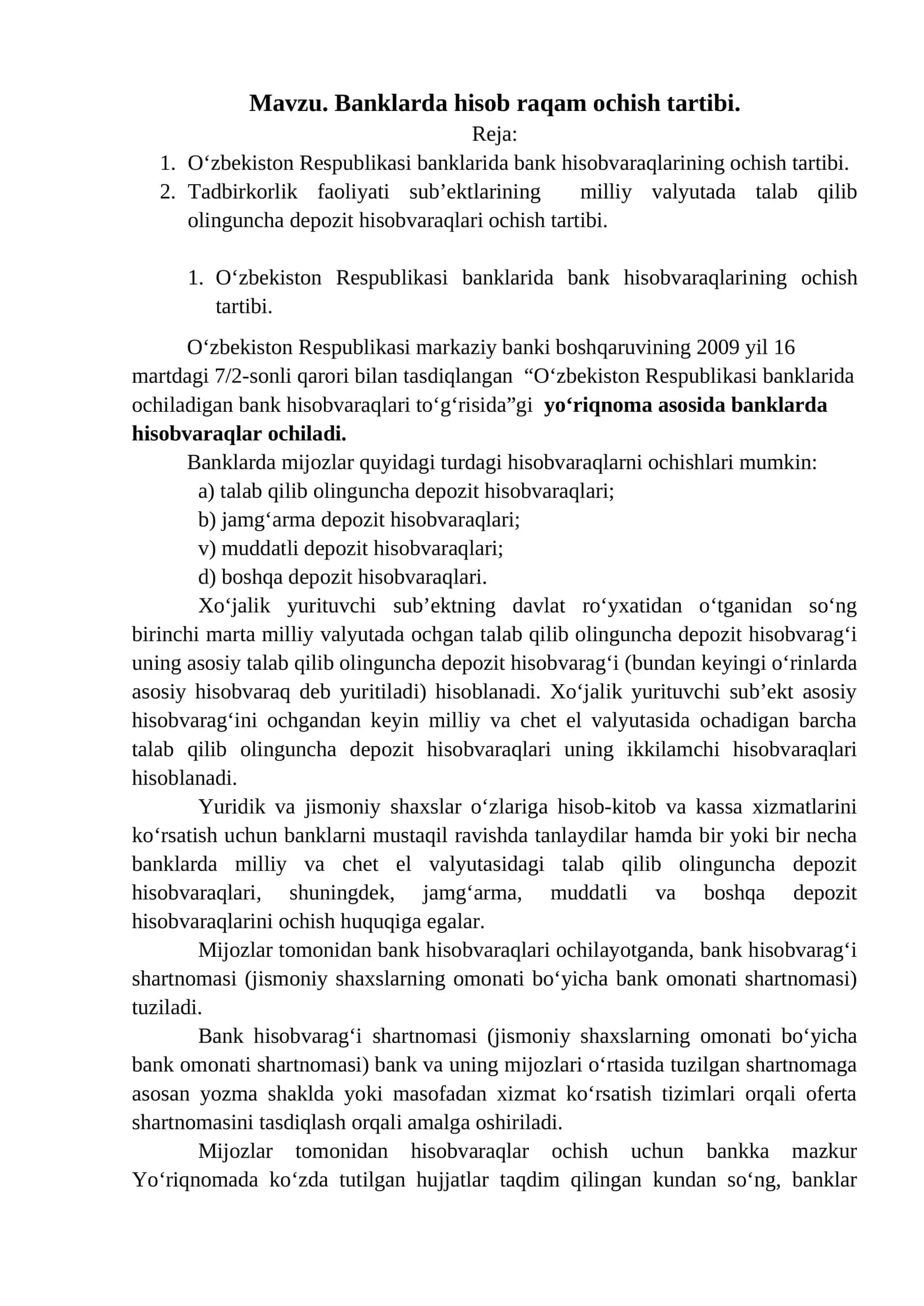 Banklarda hisob raqam ochish tartibi 1