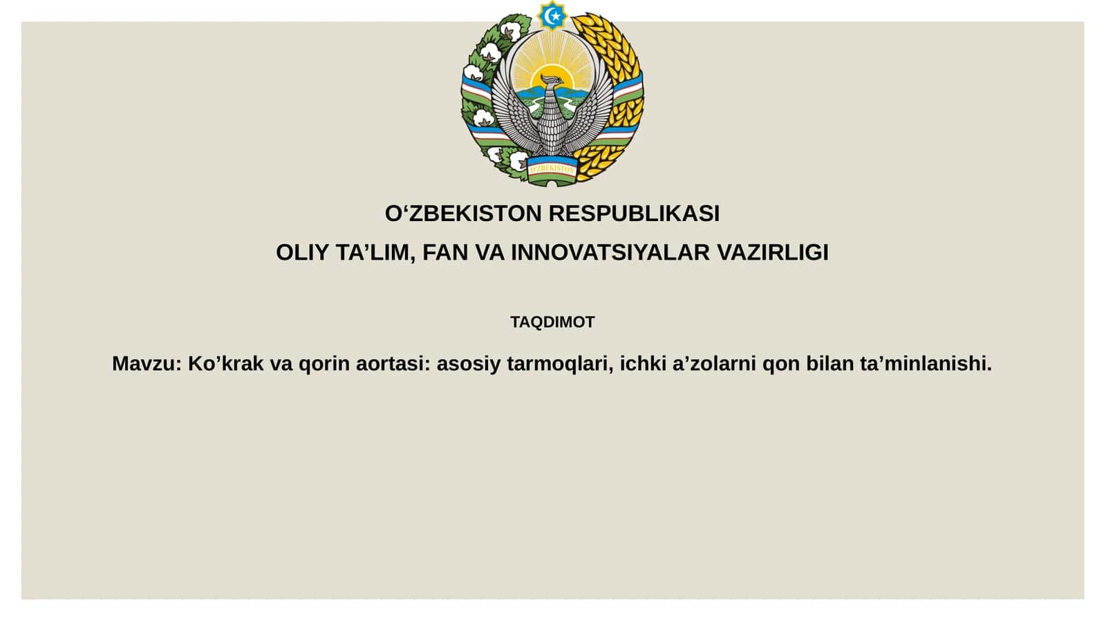 Ko’krak va qorin aortasinin asosiy tarmoqlari 1