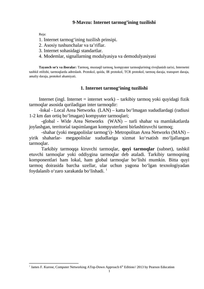 Internet tarmog’ining tuzilishi 1