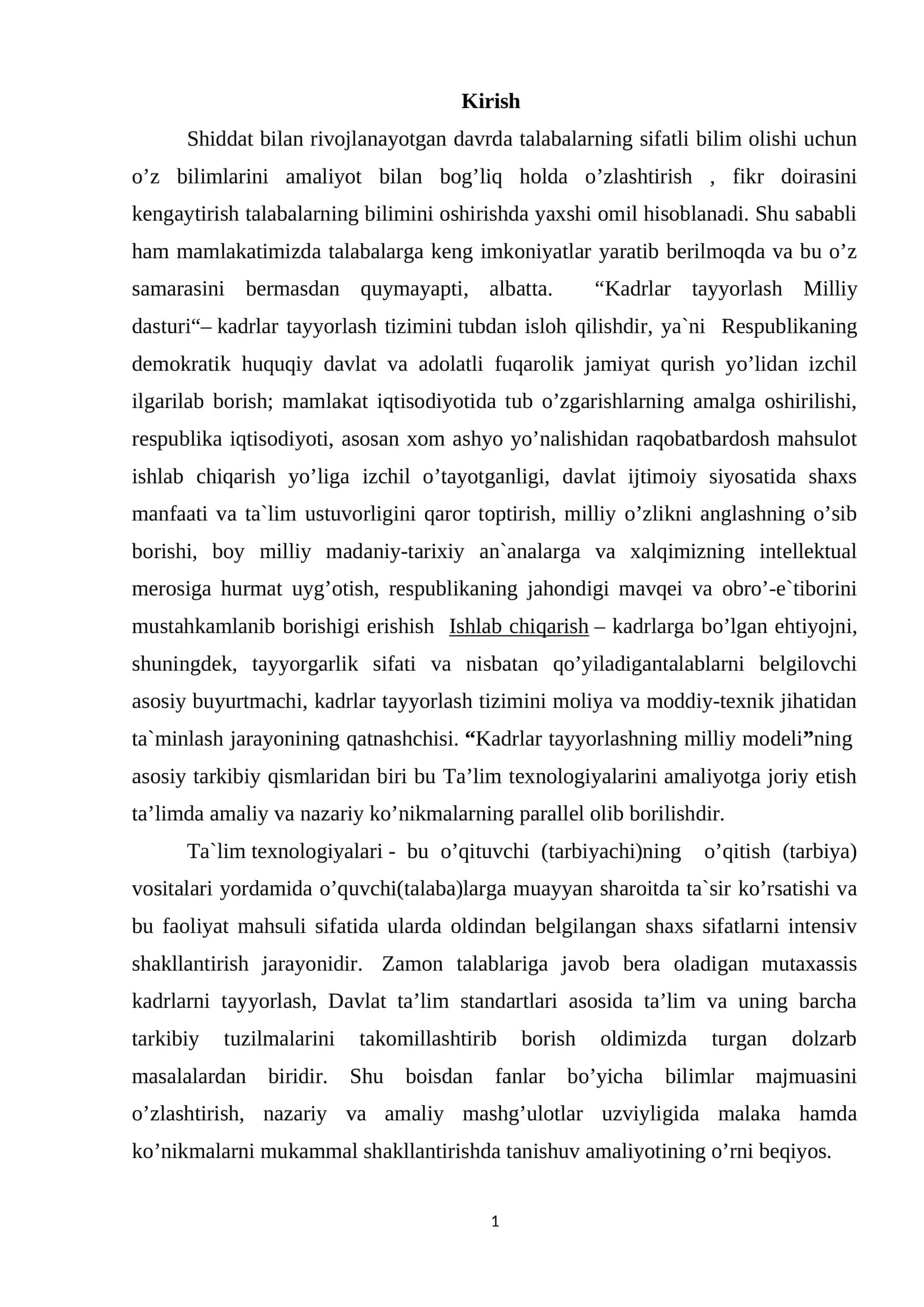Kadrlar tayyorlash Milliy dasturi 1