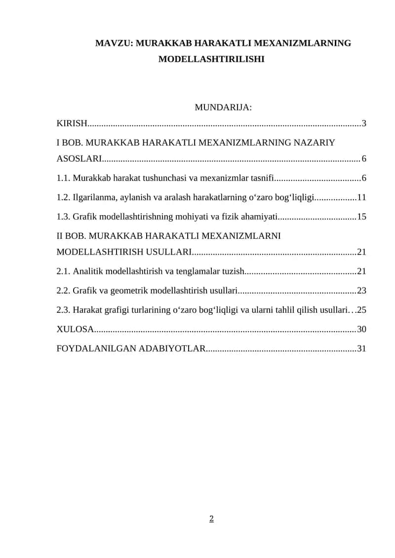 MURAKKAB HARAKATLI MEXANIZMLARNING MODELLASHTIRILISHI 1