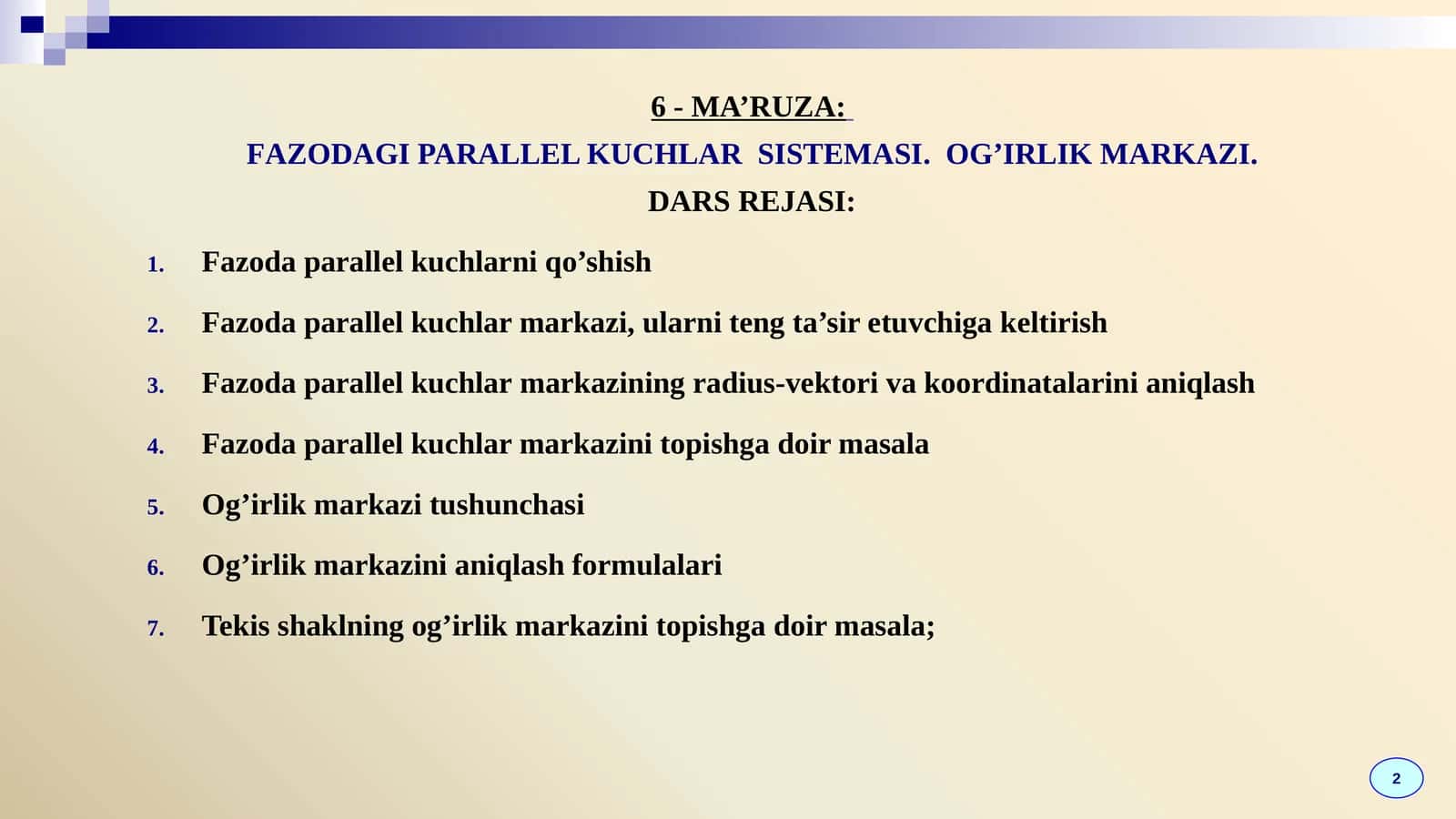 FAZODAGI PARALLEL KUCHLAR SISTEMASI.OG’IRLIK MARKAZI 1