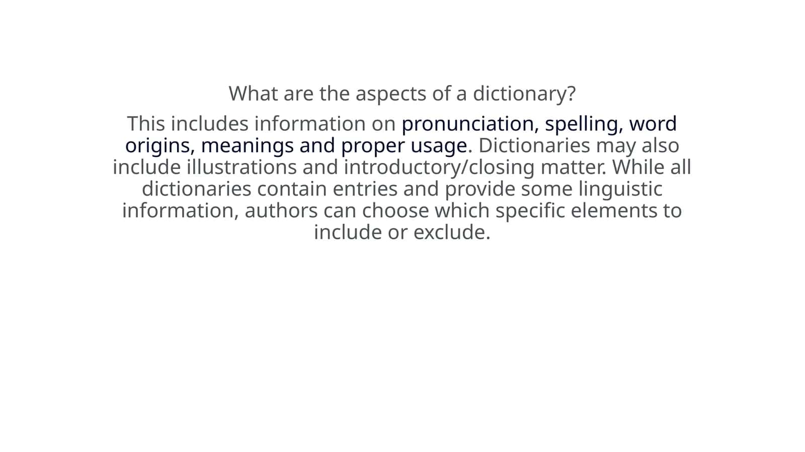 Dictionary aspects 1