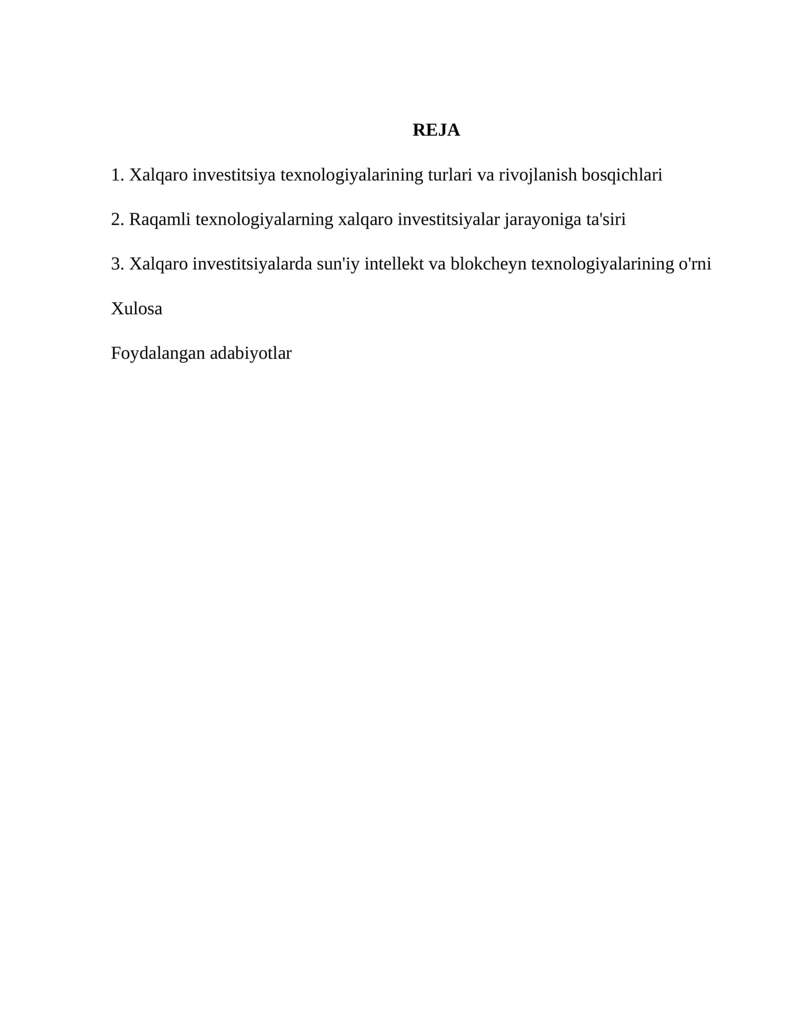 Xalqaro investitsiya texnologiyalari 1