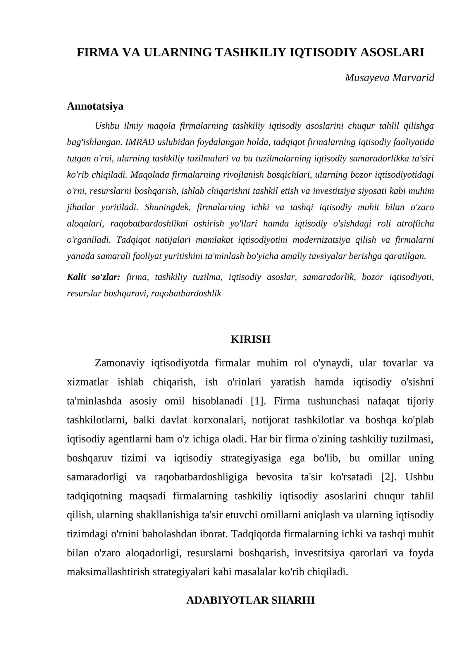 FIRMA VA ULARNING TASHKILIY IQTISODIY ASOSLARI 1
