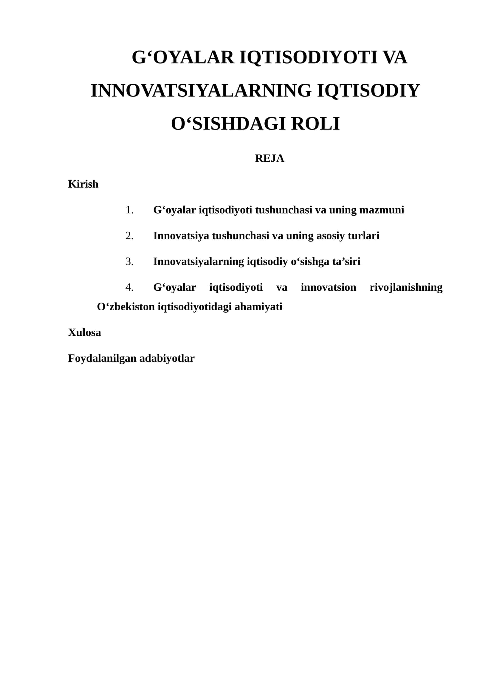 G‘OYALAR IQTISODIYOTI VA INNOVATSIYALARNING IQTISODIY O‘SISHDAGI ROLI 1
