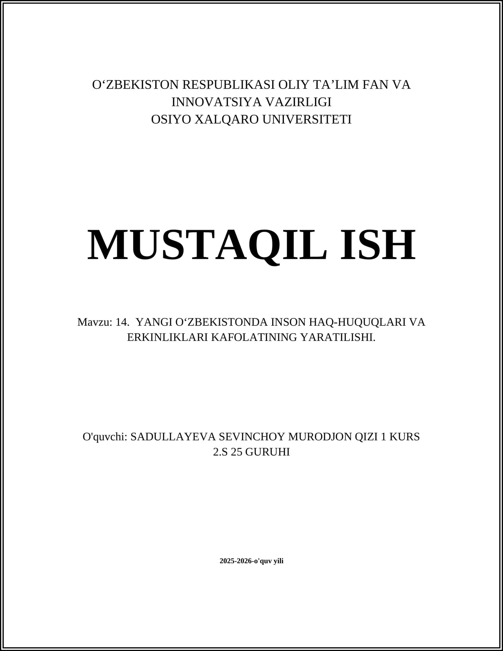 YANGI O‘ZBEKISTONDA INSON HAQ-HUQUQLARI VA ERKINLIKLARI KAFOLATINING YARATILISHI 1