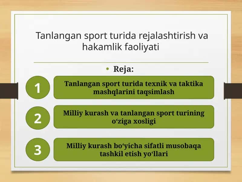 Tanlangan sport turida rejalashtirish va hakamlik faoliyati 1