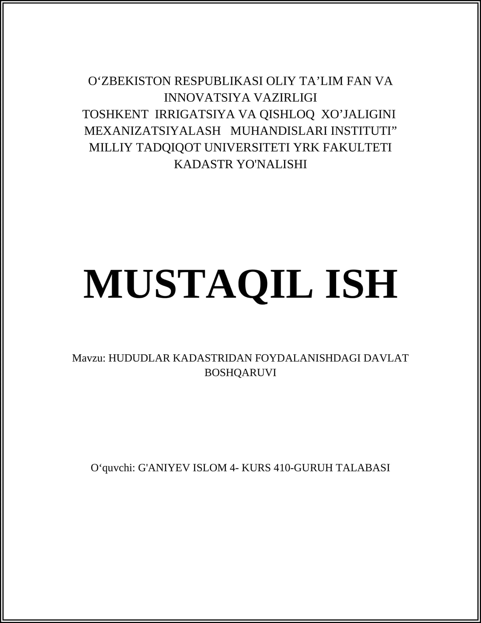 HUDUDLAR KADASTRIDAN FOYDALANISHDAGI DAVLAT BOSHQARUVI 1