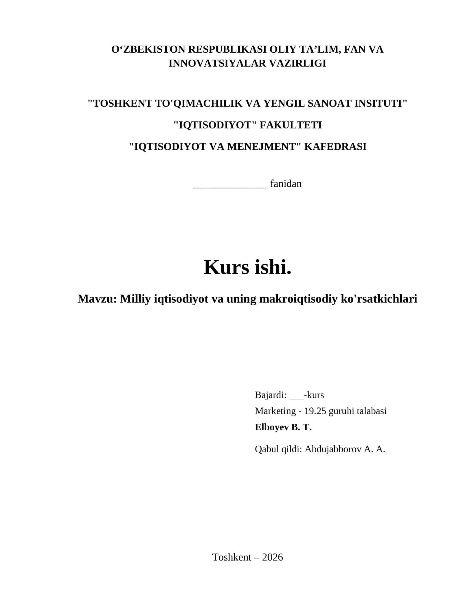 Milliy iqtisodiyot va uning makroiqtisodiy ko'rsatkichlari 1