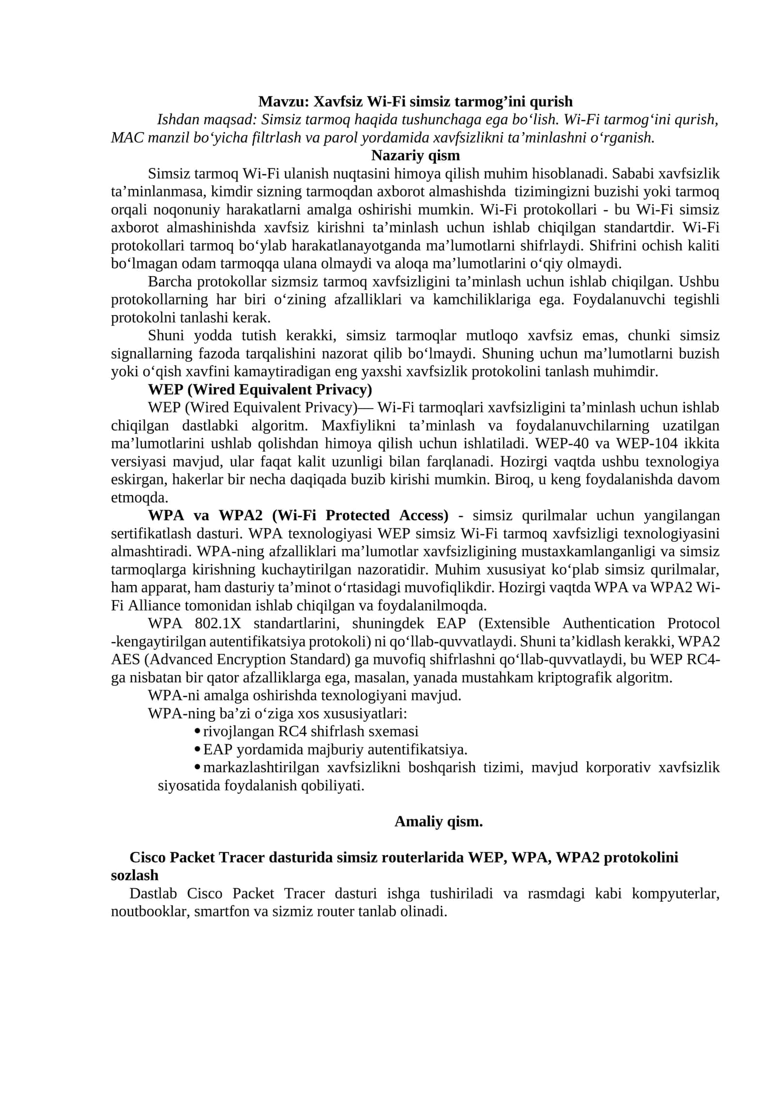 Xavfsiz Wi-Fi simsiz tarmog’ini qurish 1