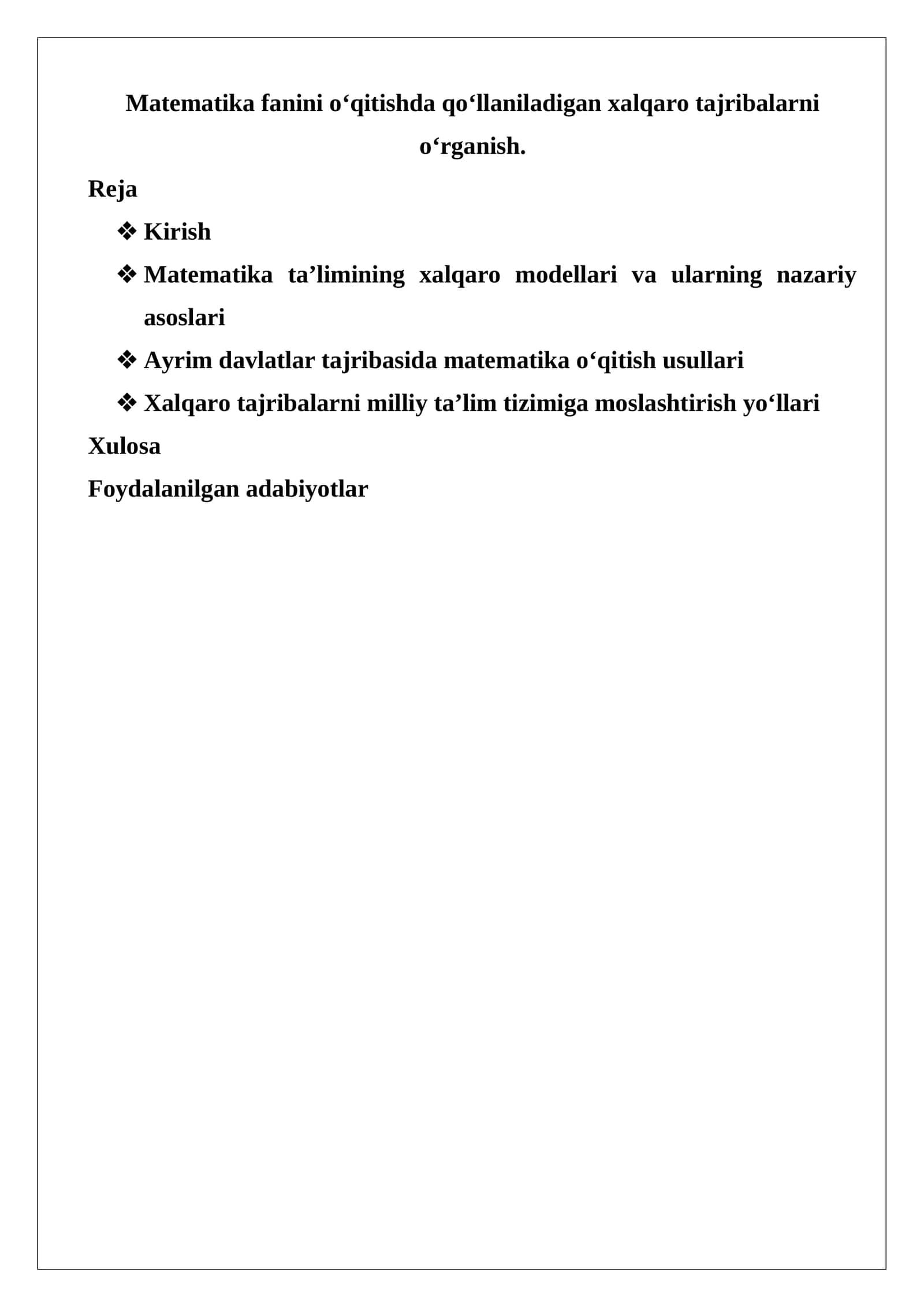 Matematika fanini o‘qitishda qo‘llaniladigan xalqaro tajribalar 1