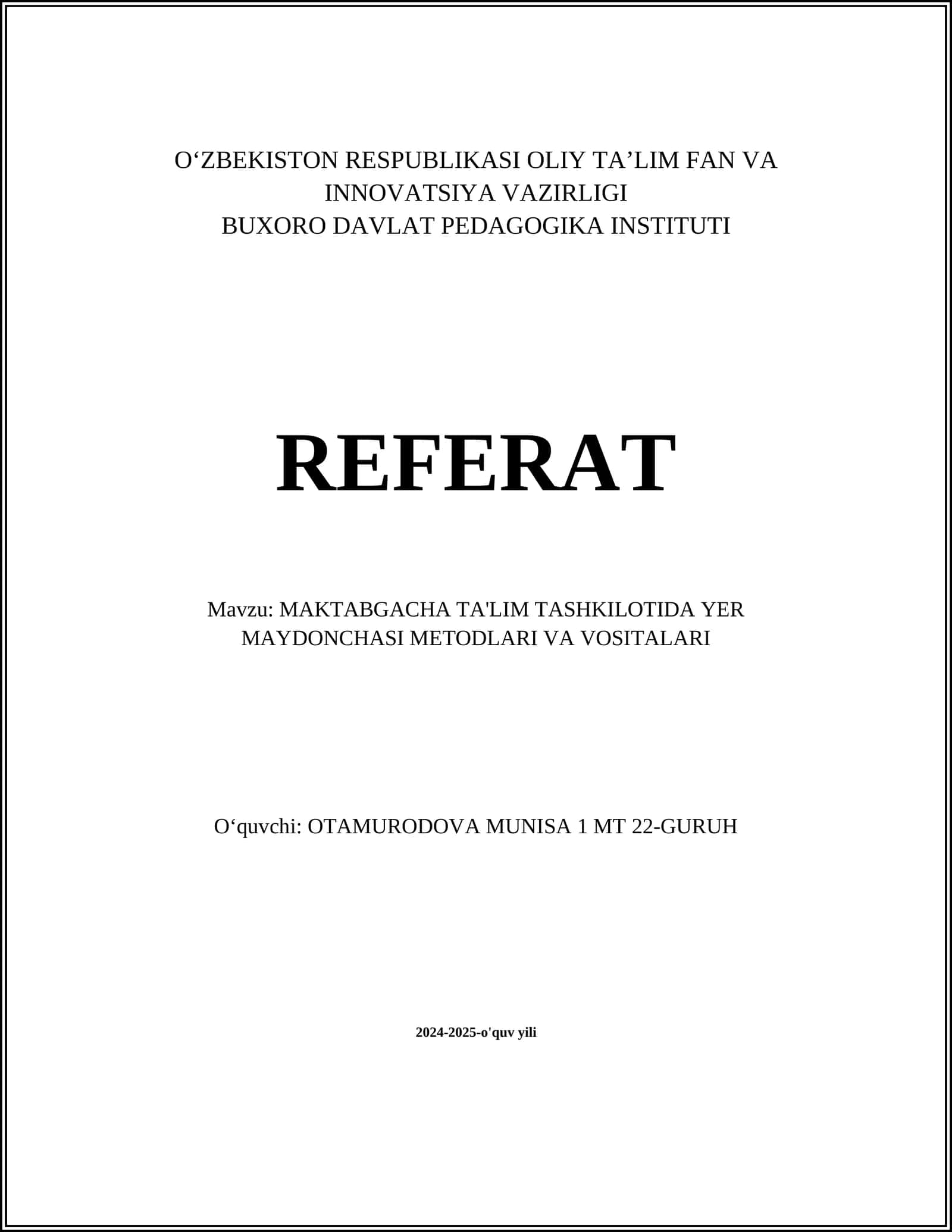 MAKTABGACHA TA'LIM TASHKILOTIDA YER MAYDONCHASI METODLARI VA VOSITALARI 1