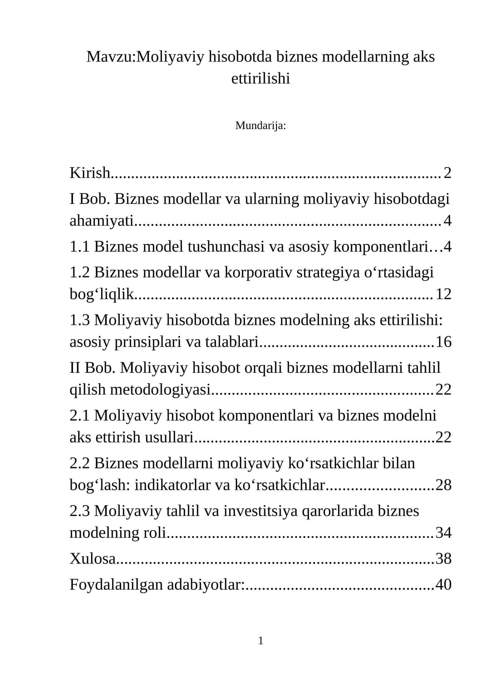 Moliyaviy hisobotda biznes modellarning aks ettirilishi 1