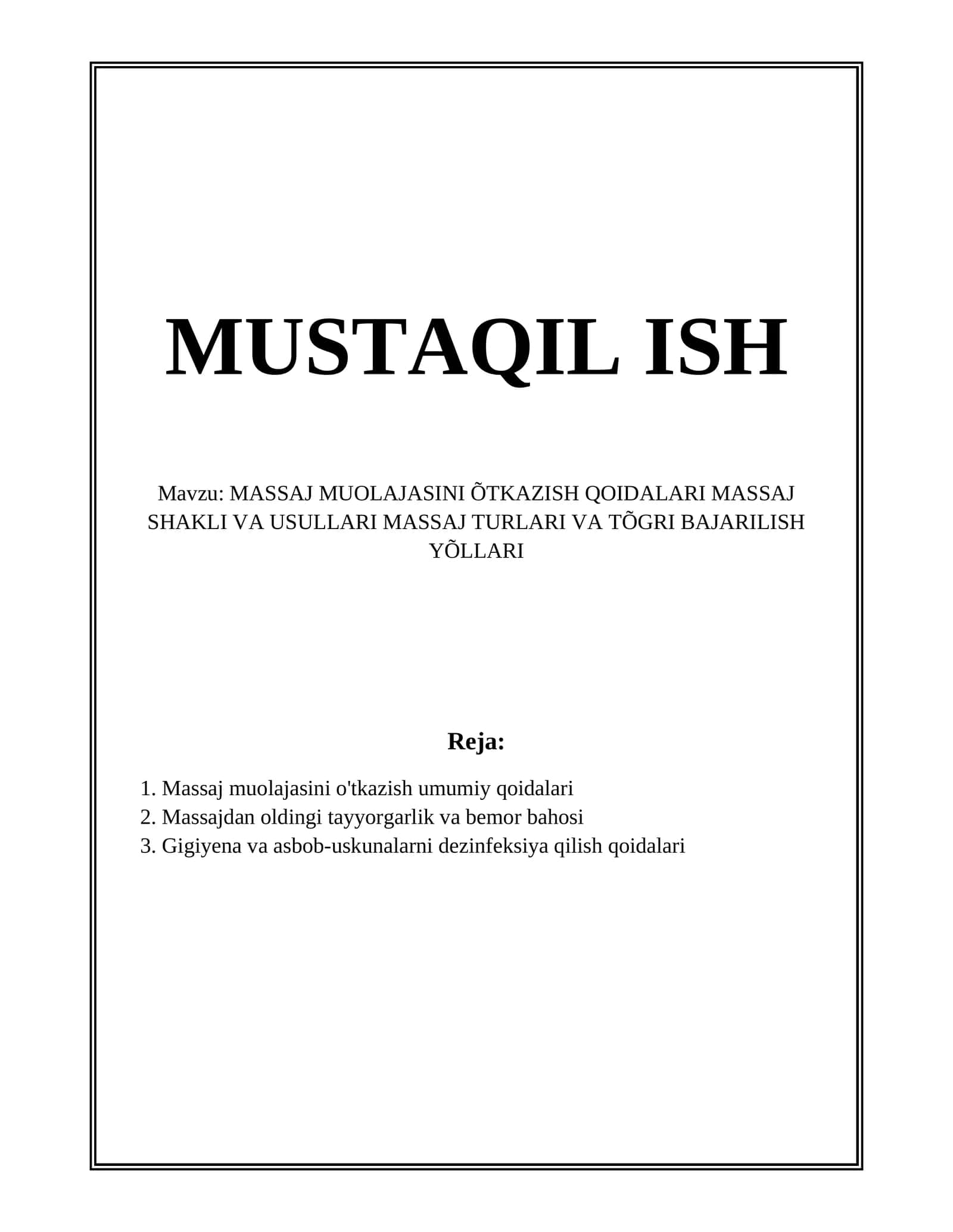 MASSAJ MUOLAJASINI ÕTKAZISH QOIDALARI 1