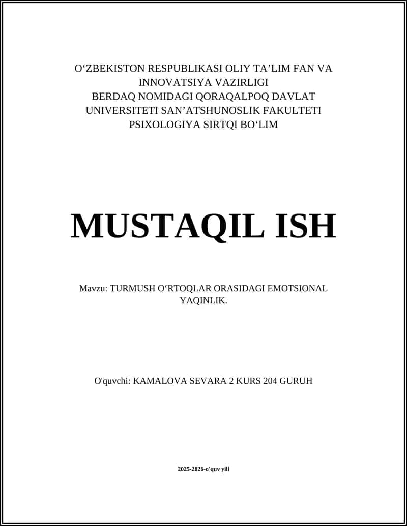 TURMUSH OʻRTOQLAR ORASIDAGI EMOTSIONAL YAQINLIK 1