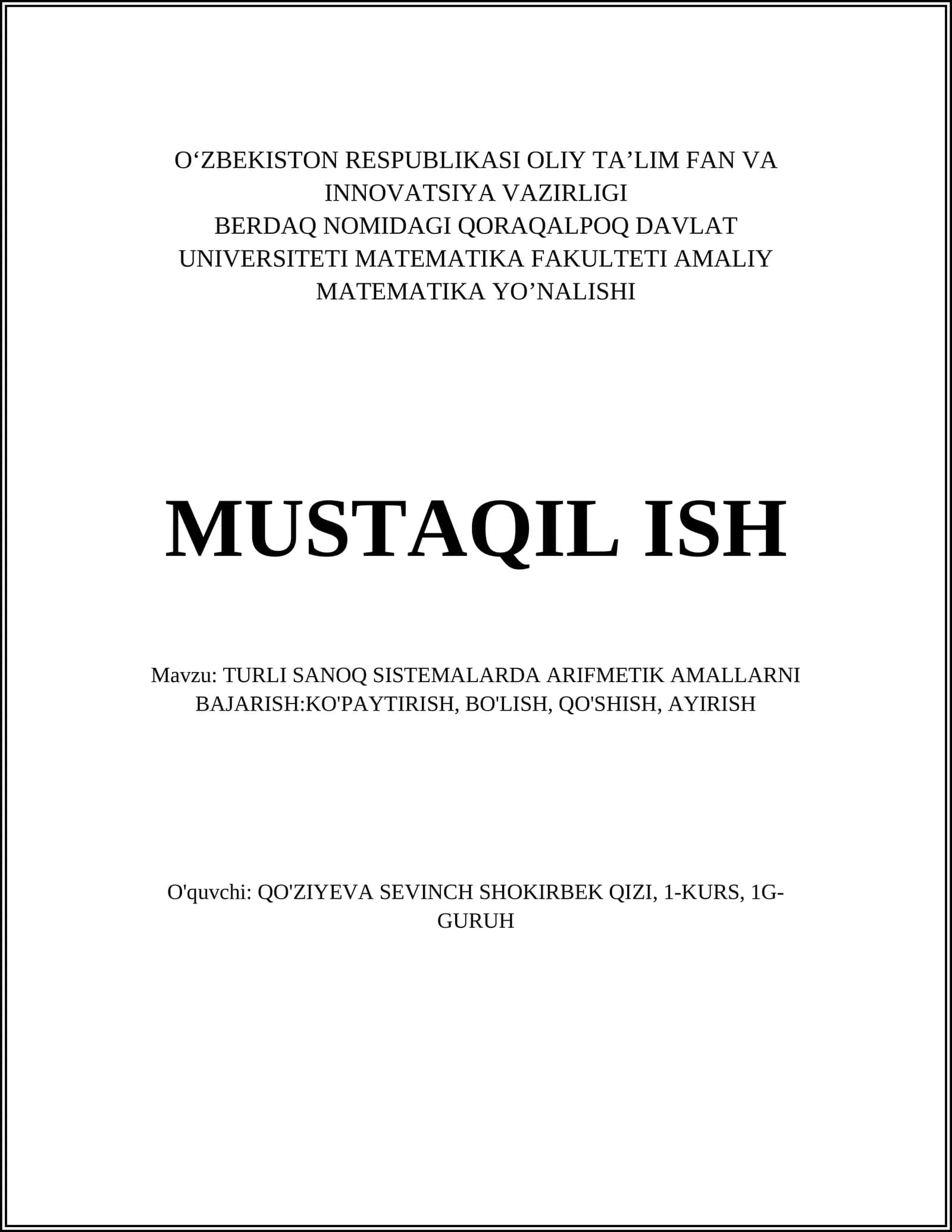 Ikkilik sanoq tizimida qo‘shish 1