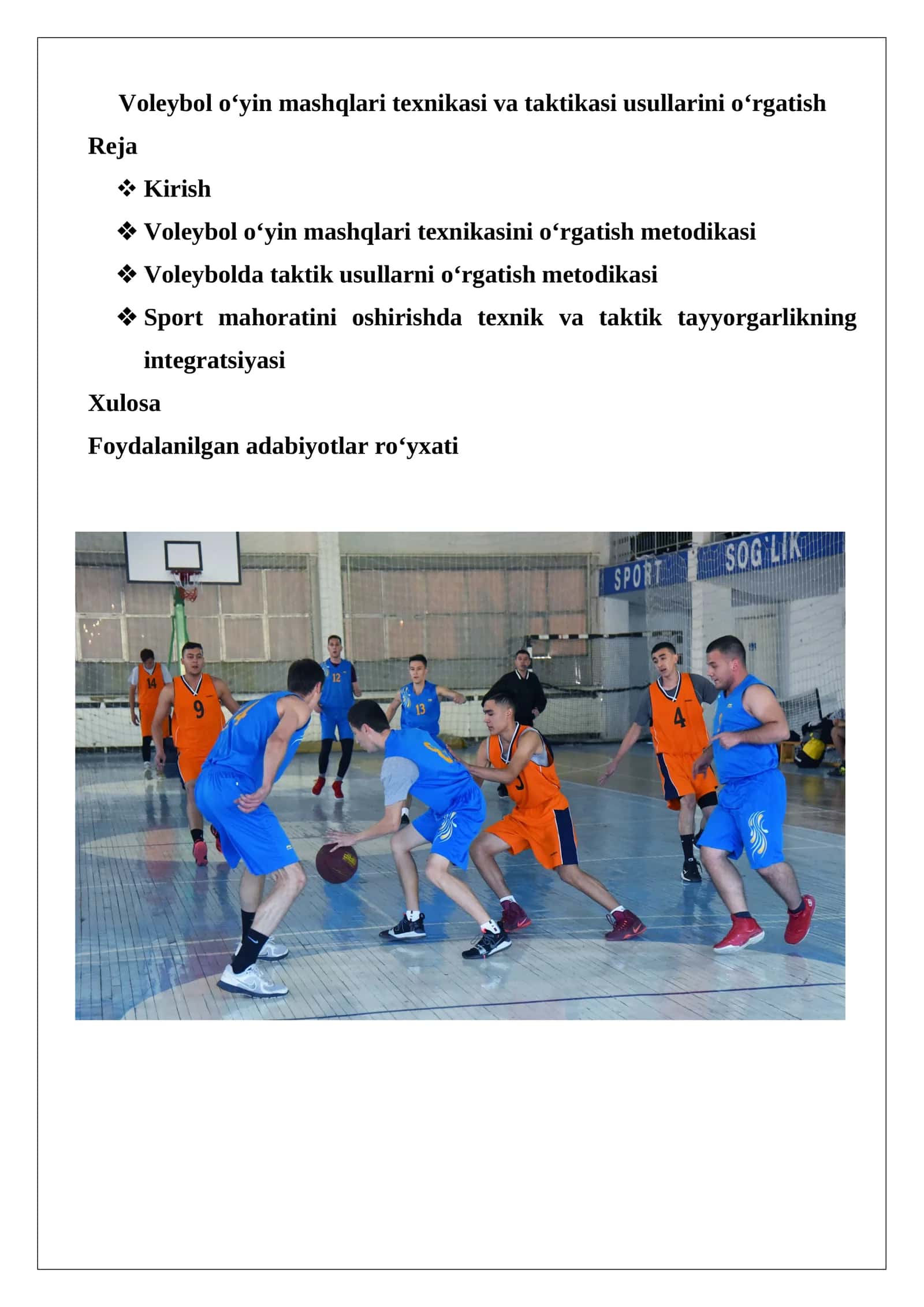 Voleybol o‘yin mashqlari texnikasi va taktikasi usullarini o‘rgatish 1