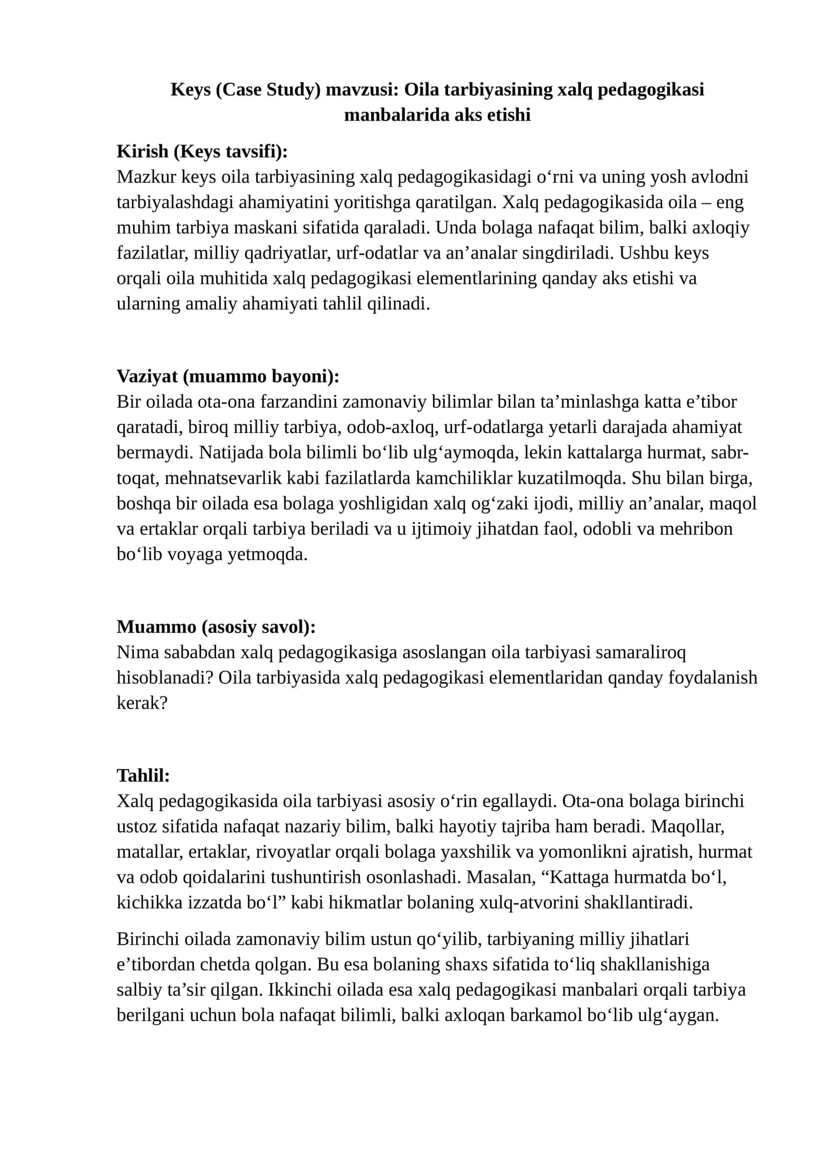 Oila tarbiyasining xalq pedagogikasi manbalarida aks etishi 1