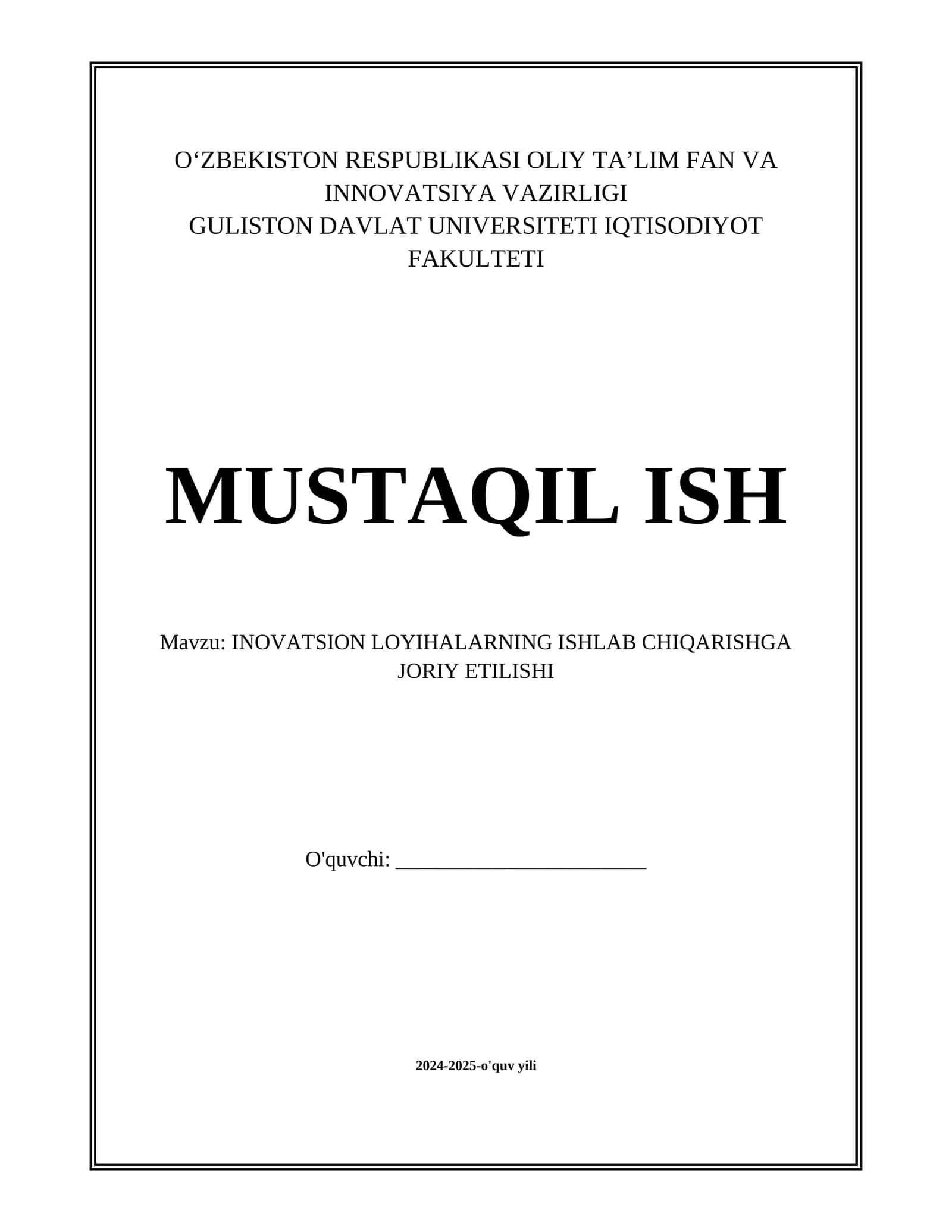 INOVATSION LOYIHALARNING ISHLAB CHIQARISHGA JORIY ETILISHI 1