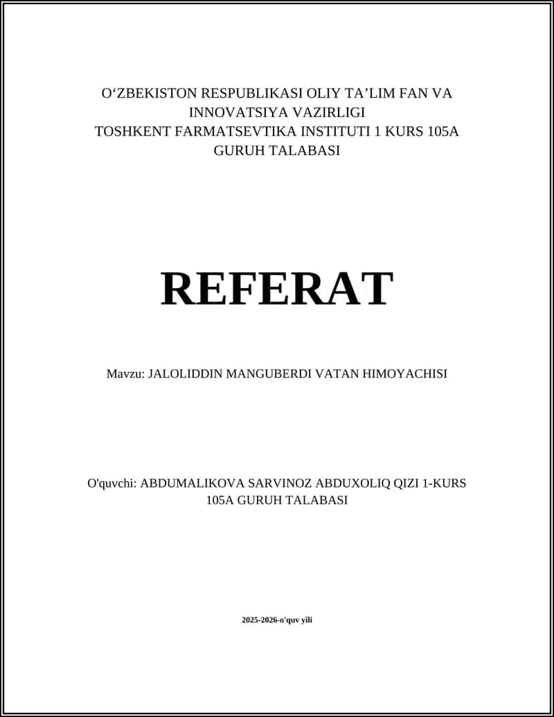 JALOLIDDIN MANGUBERDI VATAN HIMOYACHISI 1