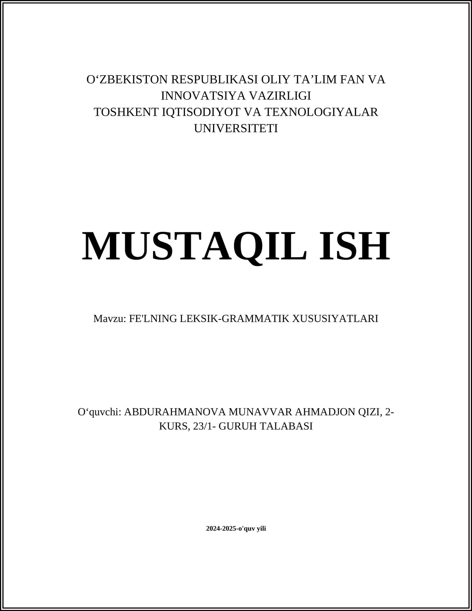 FE'LNING LEKSIK-GRAMMATIK XUSUSIYATLARI 1