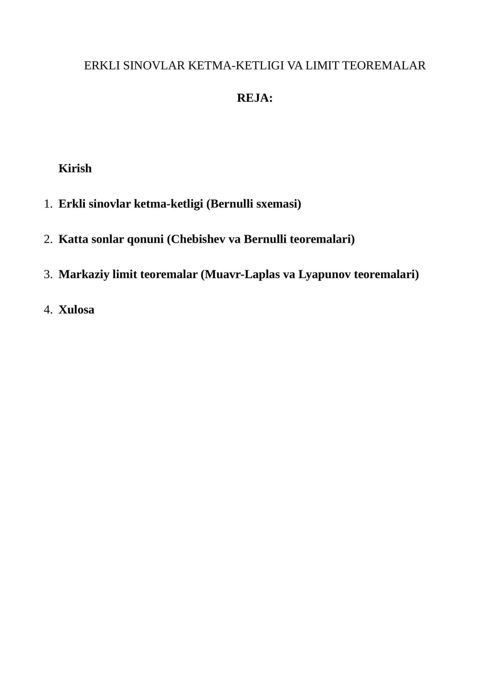 ERKLI SINOVLAR KETMA-KETLIGI VA LIMIT TEOREMALAR 1