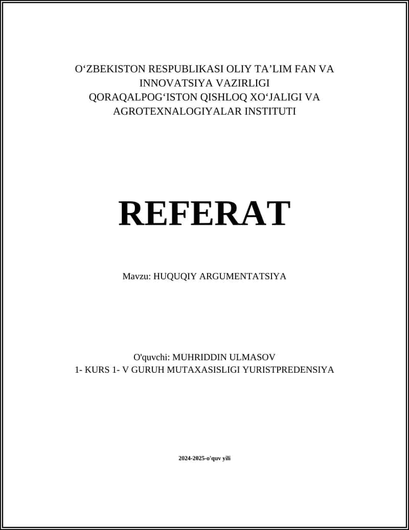 HUQUQIY ARGUMENTATSIYA 1