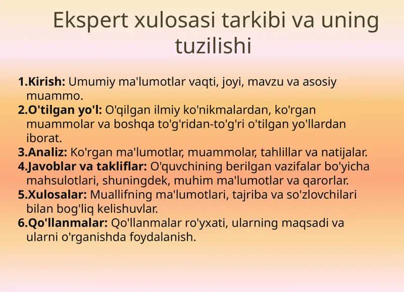 Ekspertxulosasi tarkibining tuzilishi 1