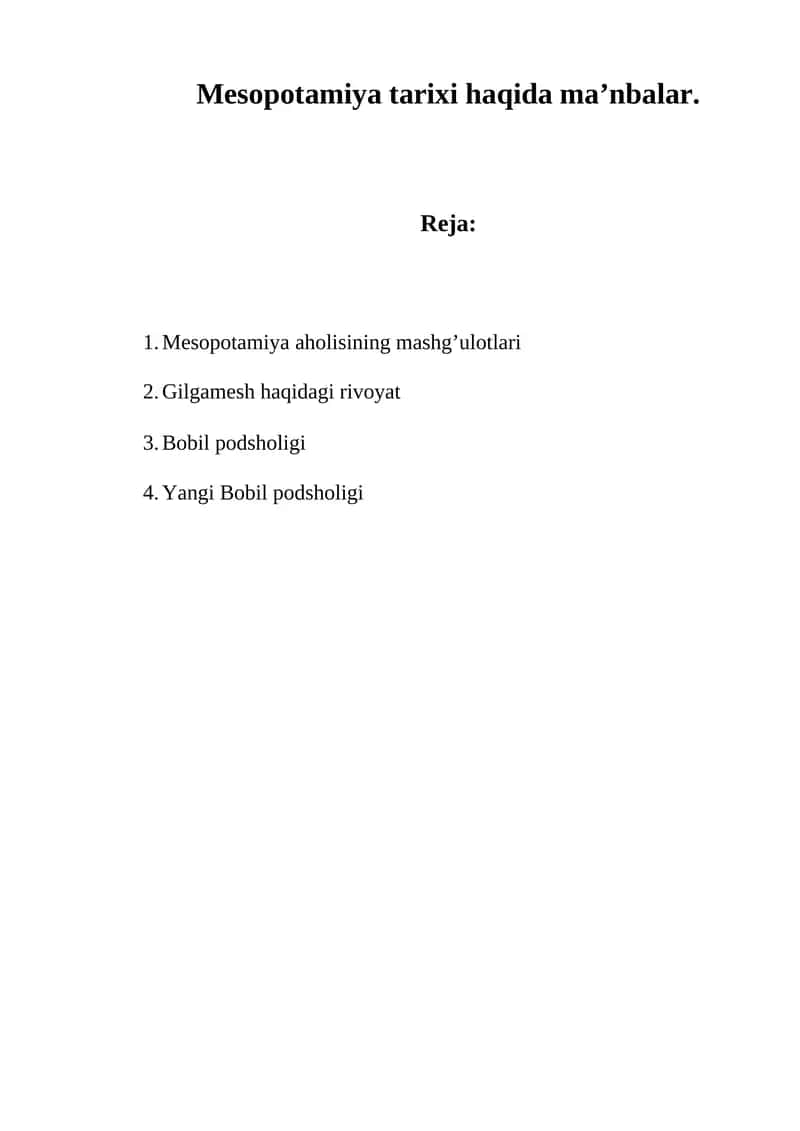 Mesopotamiya tarixi haqida ma’nbalar 1