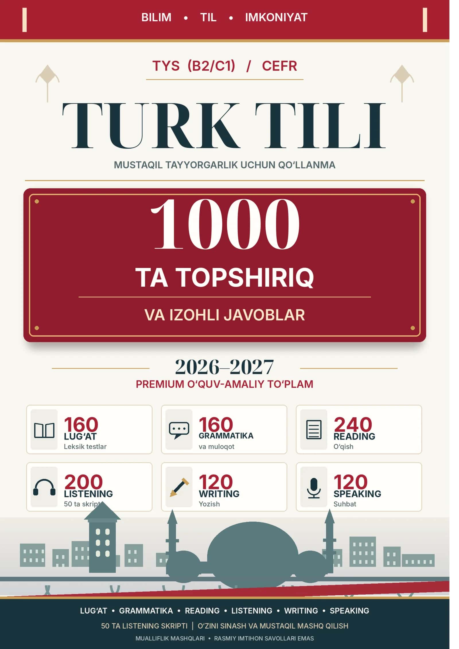 TURK TILI — TYS (B2/C1) / CEFR/TURK TILI IMTIHON 1000 TA TOPSHIRIQ 2026-2027.docx 1
