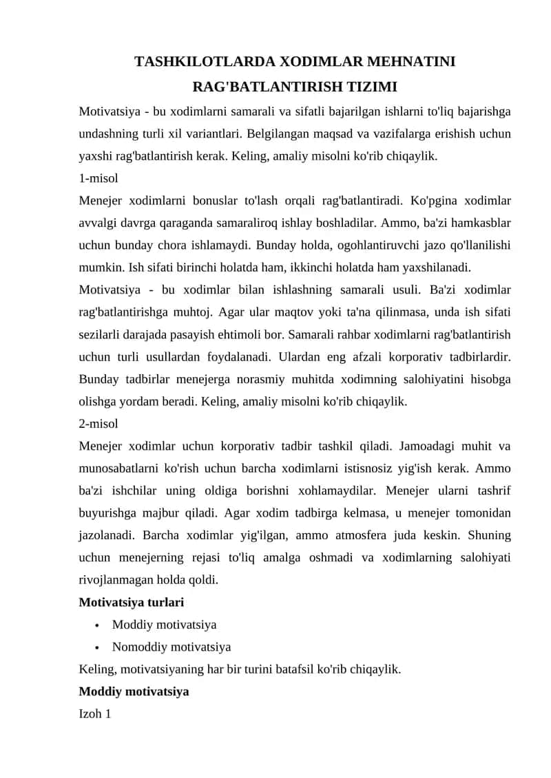 TASHKILOTLARDA XODIMLAR MEHNATINI RAG'BATLANTIRISH TIZIMI 1