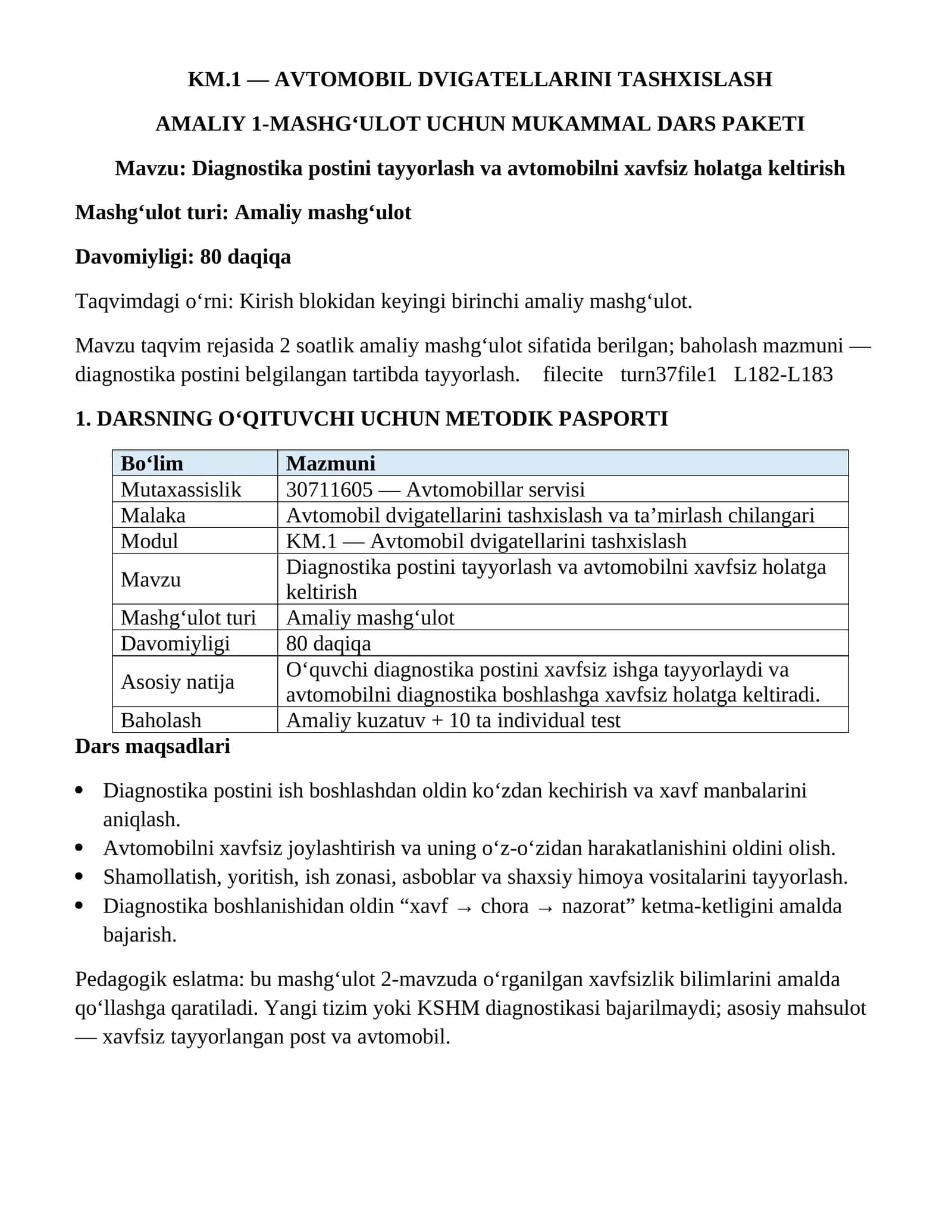 Amaliy ish-1.Diagnostika_postini_tayyorlash_va_avtomobilni_xavfsiz_holatga_keltirish 1