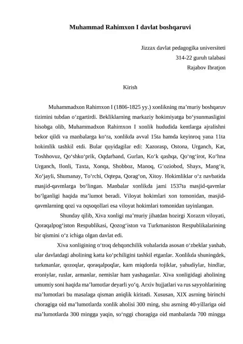 Muhammad Rahimxon I davlat boshqaruvi 1