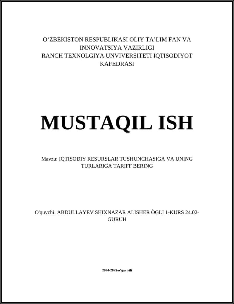 Iqtisodiy Resurslar Tushunchasi 1