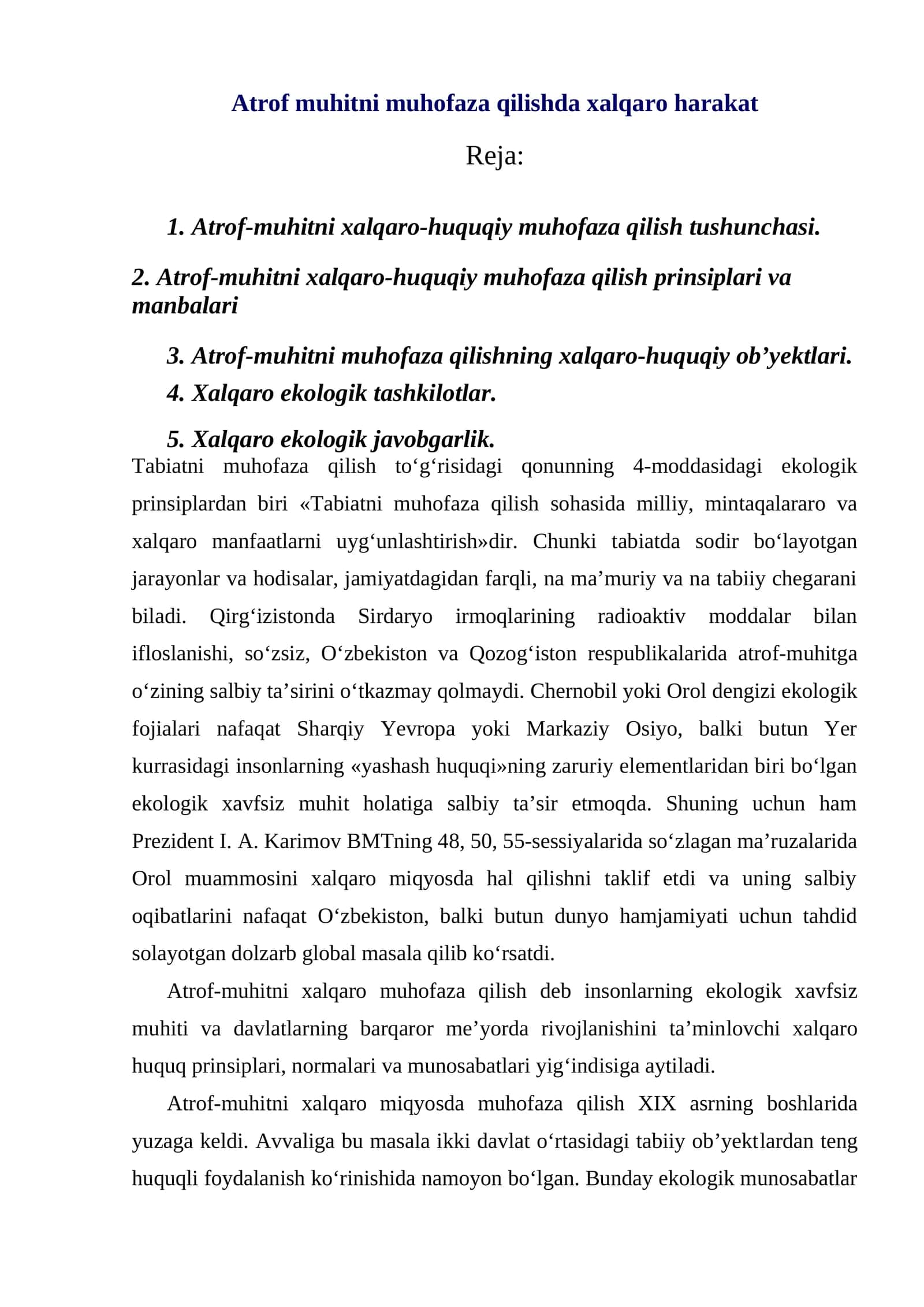 Xalqaro Ekologik Tashkilotlar 1