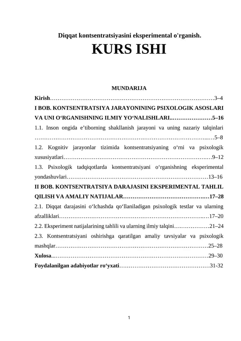 Diqqat kontsentratsiyasini eksperimental o'rganish. 1