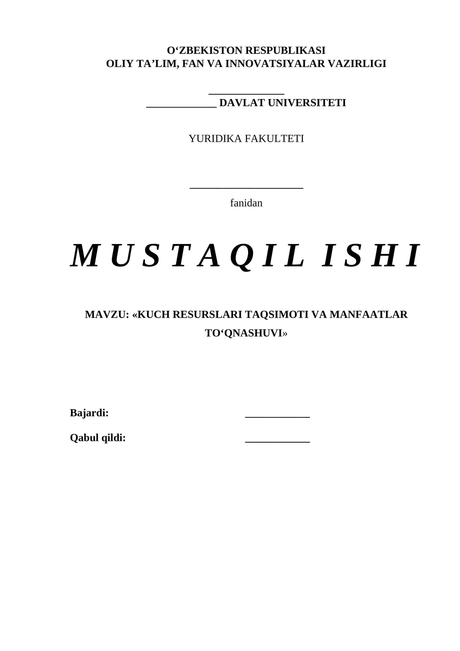 KUCH RESURSLARI TAQSIMOTI VA MANFAATLAR TO‘QNASHUVI 1