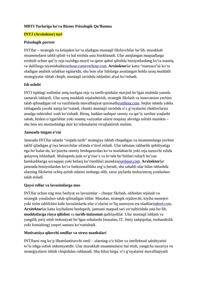MBTI Turlariga ko‘ra Biznes Psixologik Qo‘llanma 1