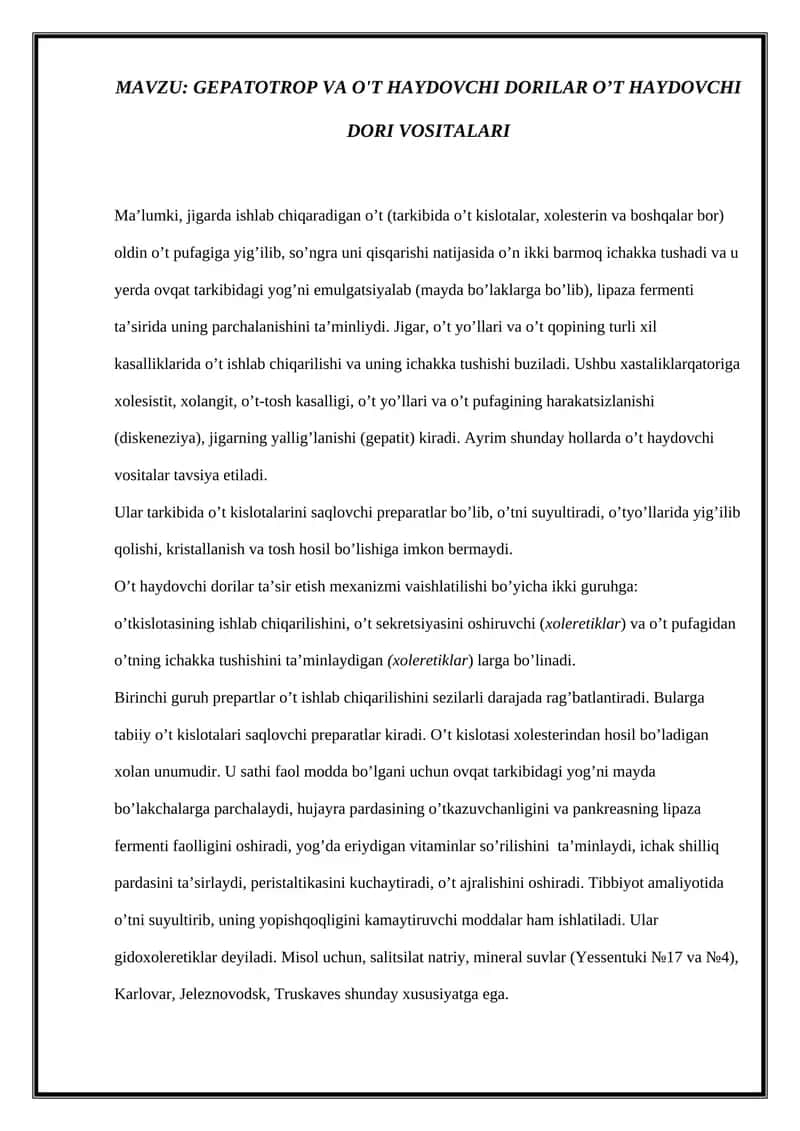 GEPATOTROP VA O'T HAYDOVCHI DORILAR 1