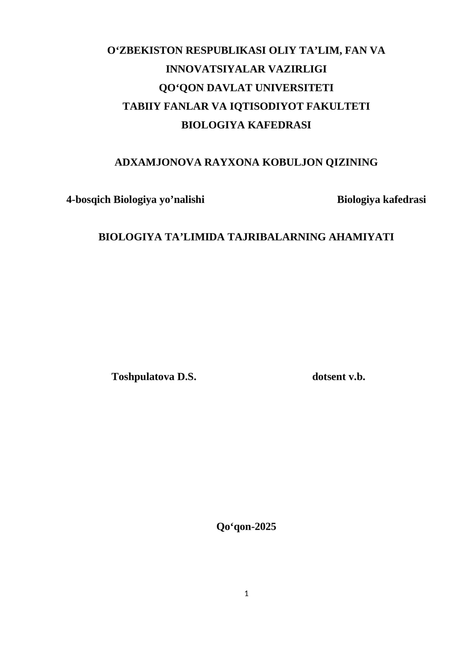 BIOLOGIYA TA’LIMIDA TAJRIBALARNING AHAMIYATI 1
